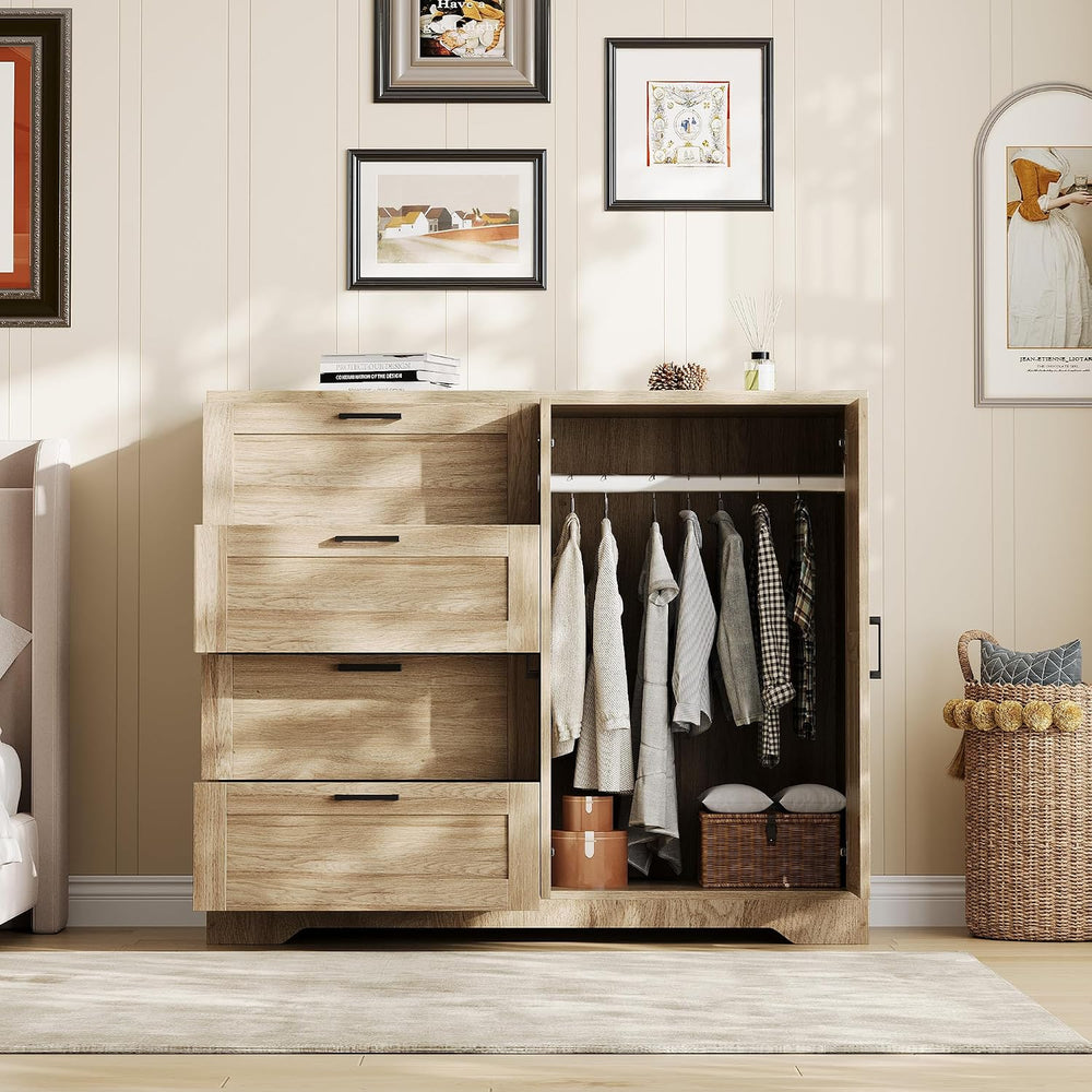 GarveeHome Multifunctional Wooden Dresser for Bedroom, 43.3 in H 2 Door Wardr...