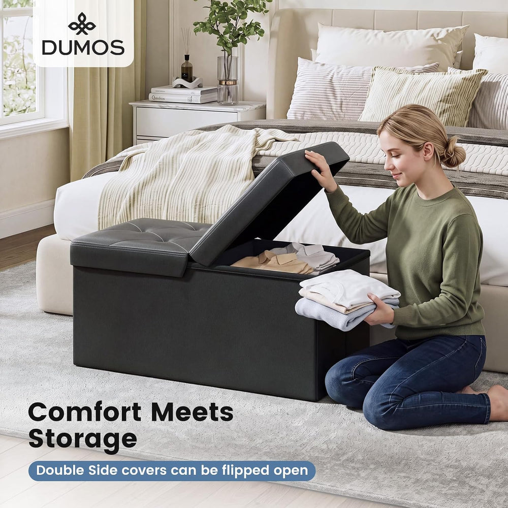 DUMOS 30 Inch Folding Storage Ottoman Bench with Flipping Lid