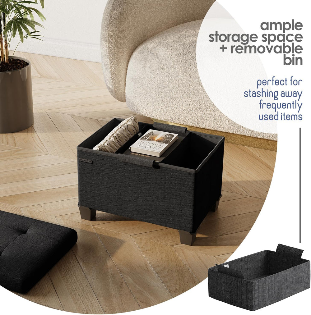 Storage Ottoman Cube with Small Bin, 16-in Square Ottoman with Storage for Li...