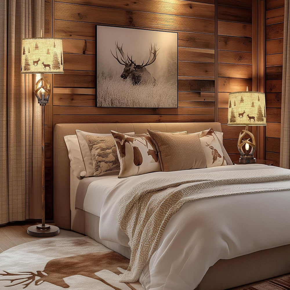 Scenekoy Rustic Antlers Floor Lamp with Night Light, Brown Finish