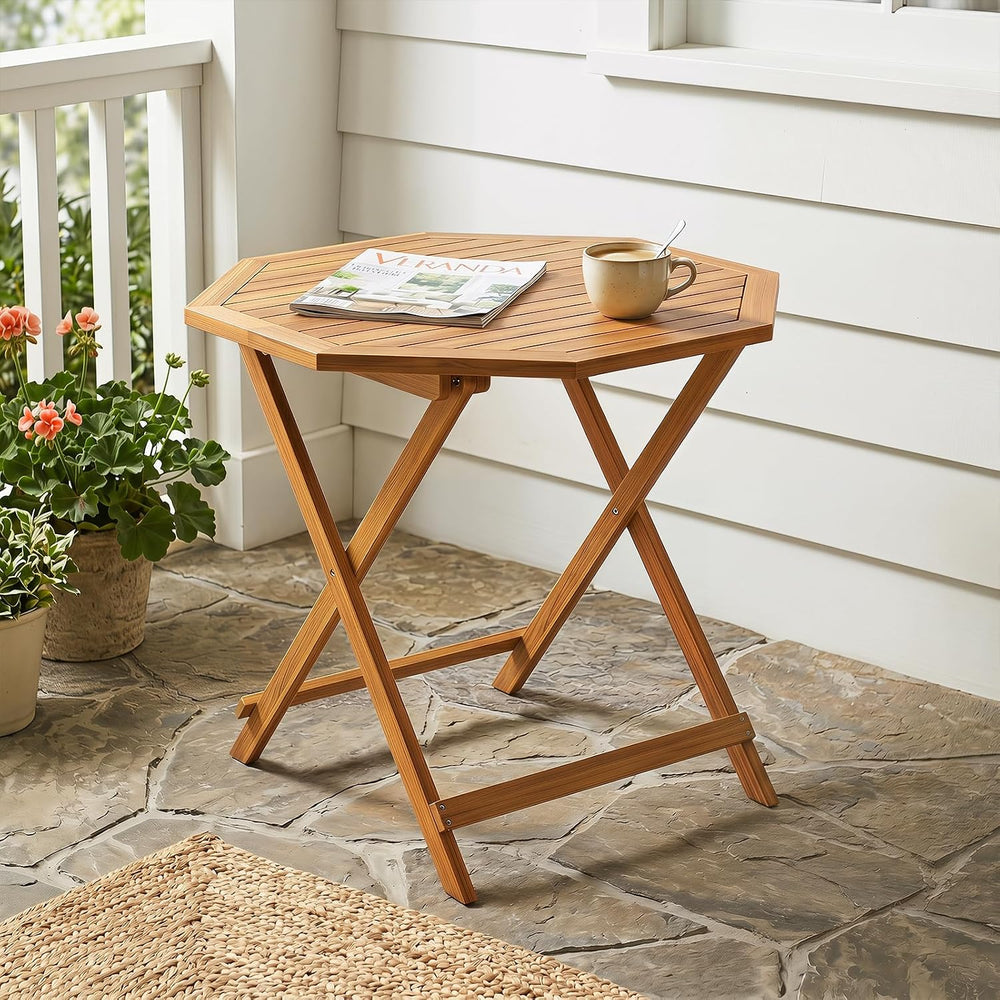 Tangkula 37.5” Folding Patio Table for 4, Acacia Wood Outdoor Dining Table