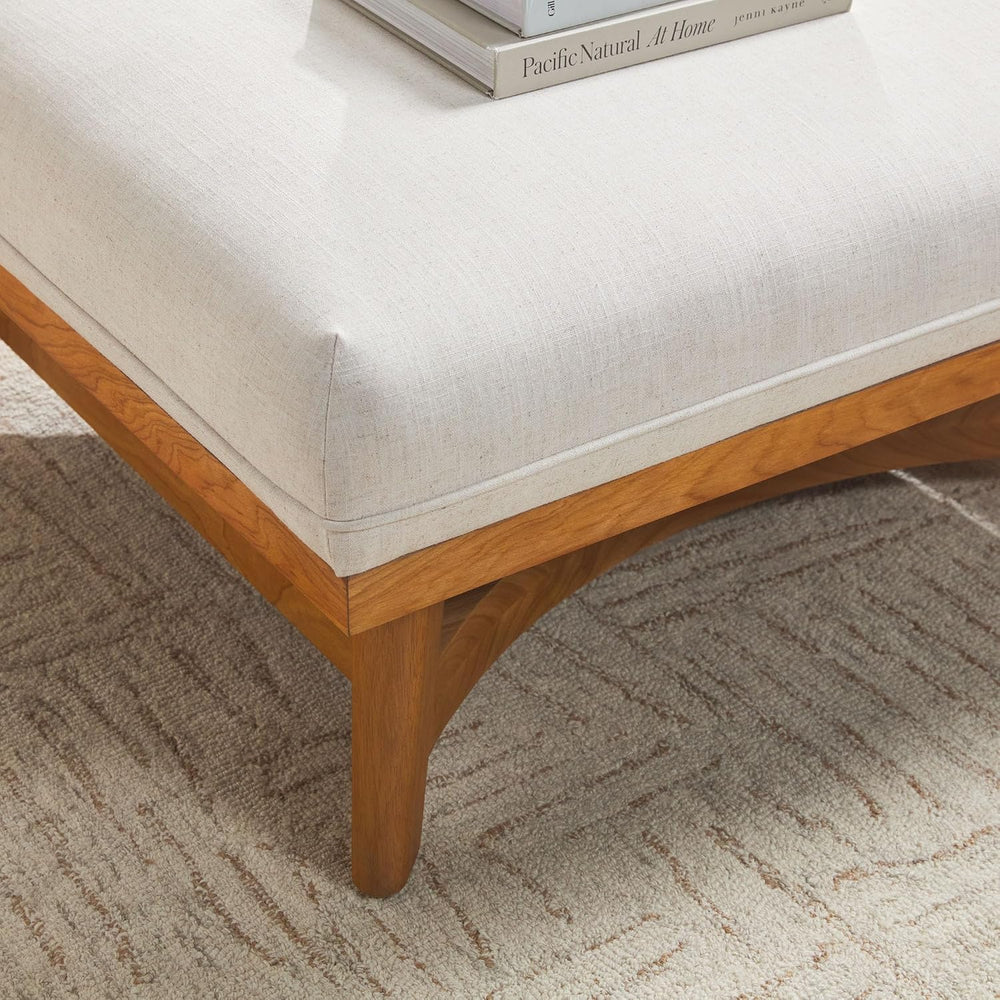 Walker Edison Nash Modern Farmhouse Large Oversized Linen Ottoman, Cream