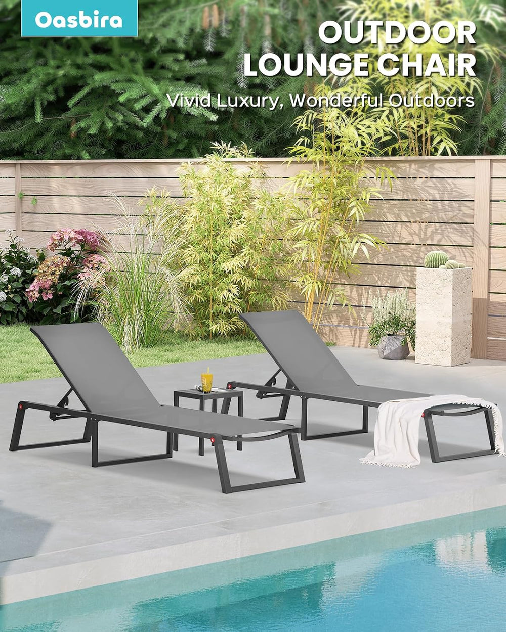 Aluminum Chaise Lounge Chair Outdoor, Foldable& No Assembly Patio Pool Lo...