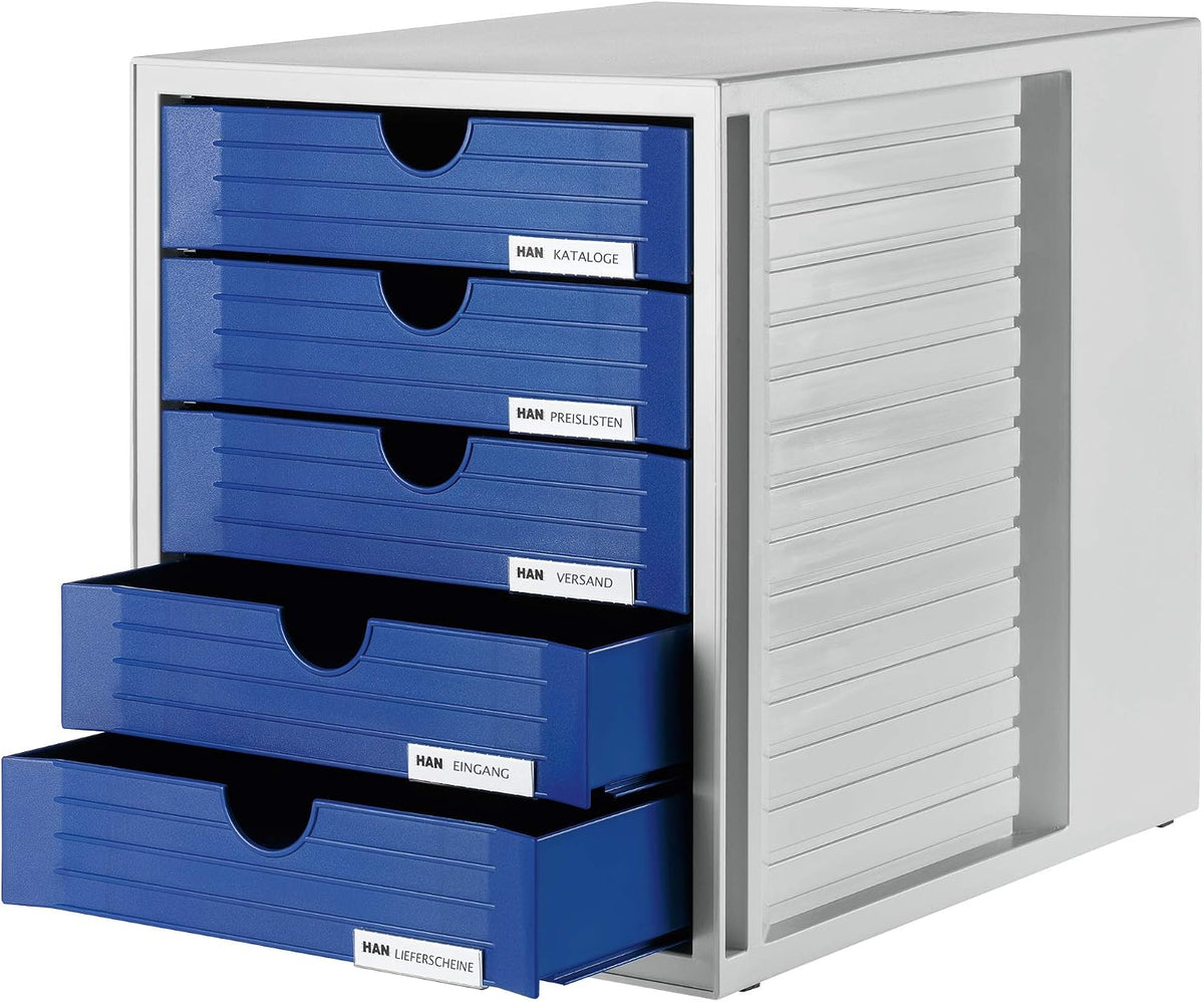 HAN 1450-14, SYSTEMBOX drawer set. Innovative, attractive design with 5 closed drawers, light-grey-blue