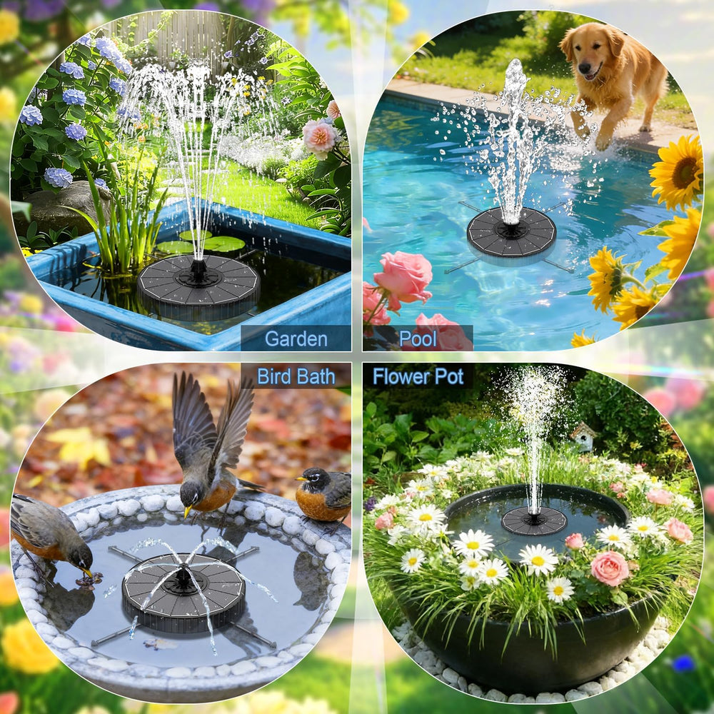 Yzert Solar Fountain with 2000mah Battery, 3-Level Adjustable Water Height, R...