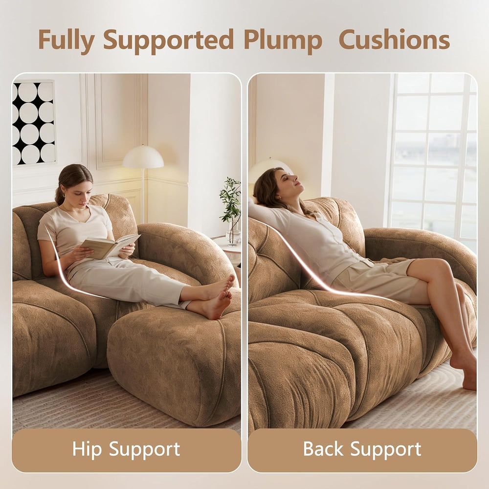110" Sectional Modular Cloud Couch, Boneless Couch, U-Shape Camel