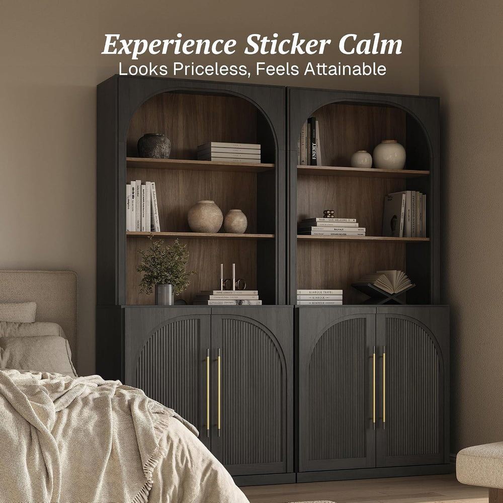 BELLEZE Set of 2 Tall Arched Storage Cabinet with Hutch, Freestanding Display...