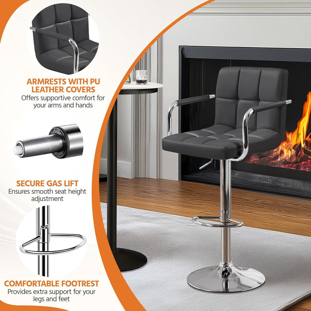 Yaheetech Bar Stools Set of 2, Swivel with Backs, Adjustable Height, Gray