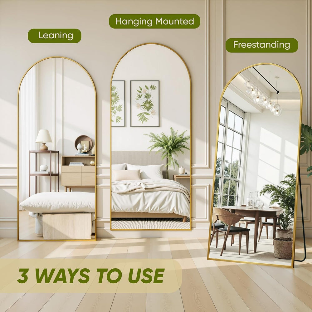 Full Length Mirror, 59"x20" Arched Standing Full Body Mirror,Gold