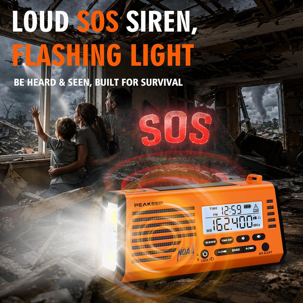 Peakeep Emergency Radio NOAA Weather Alert Battery Solar Crank Powered