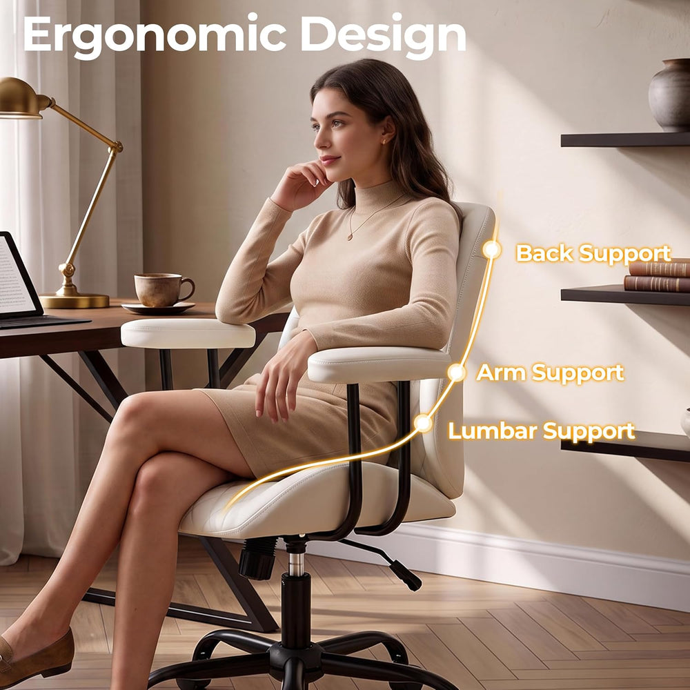 Volans Swivel Computer Desk Chair with Casters, Mid Back, Ivory White