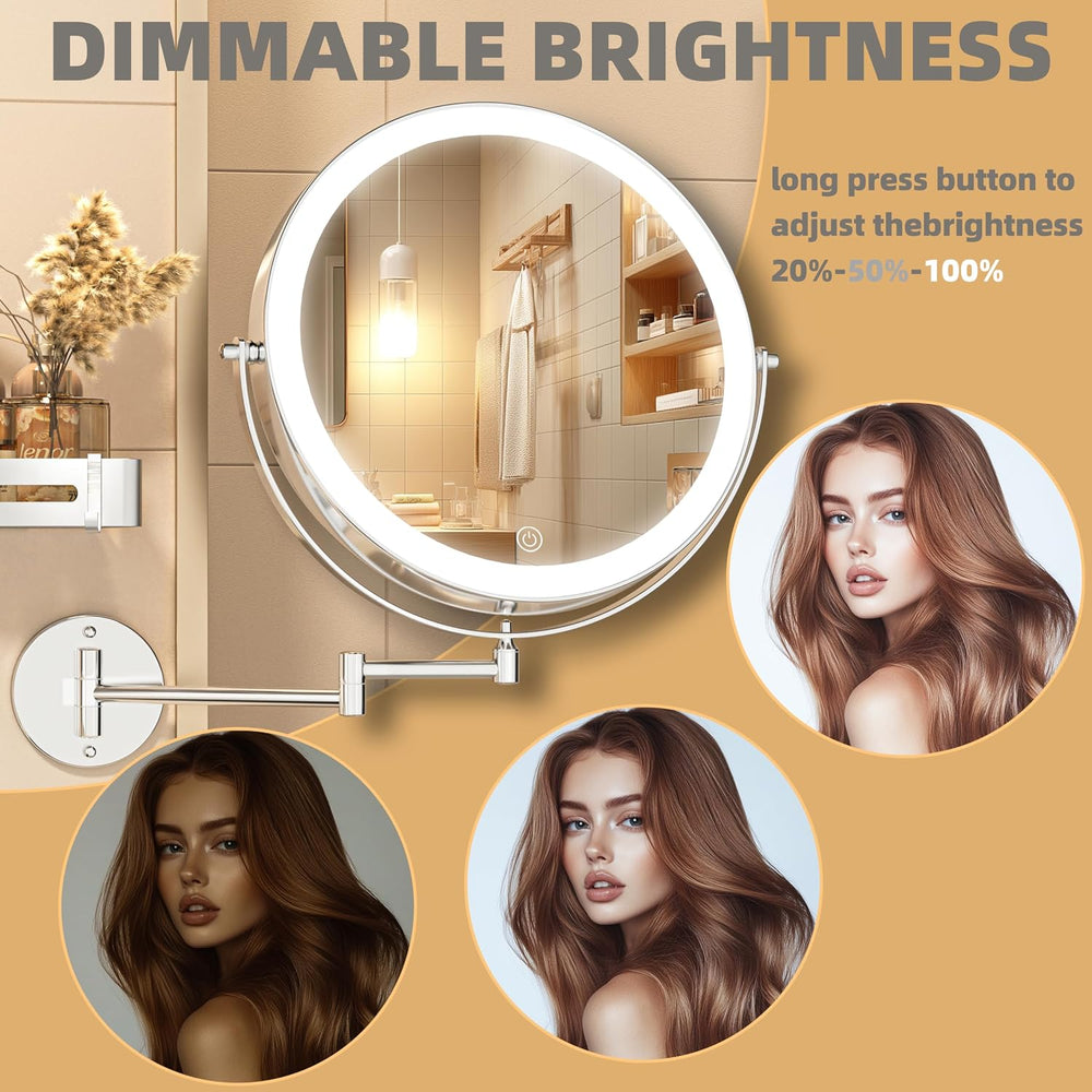 Wall Mounted Lighted Makeup Mirror with Extended Arm for Bathroom