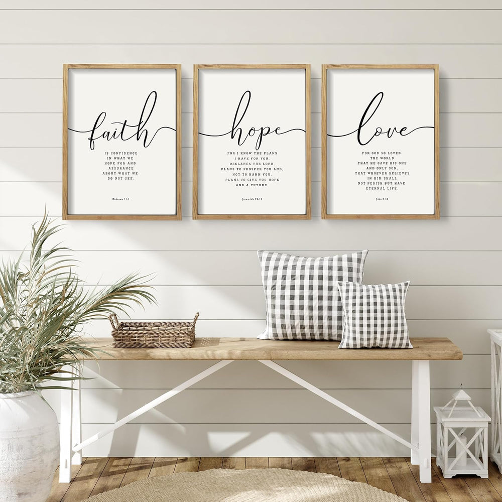 Houmury Set of 3 Framed Farmhouse Bible Verses Wall Decor Sign 11”x14” Christ...