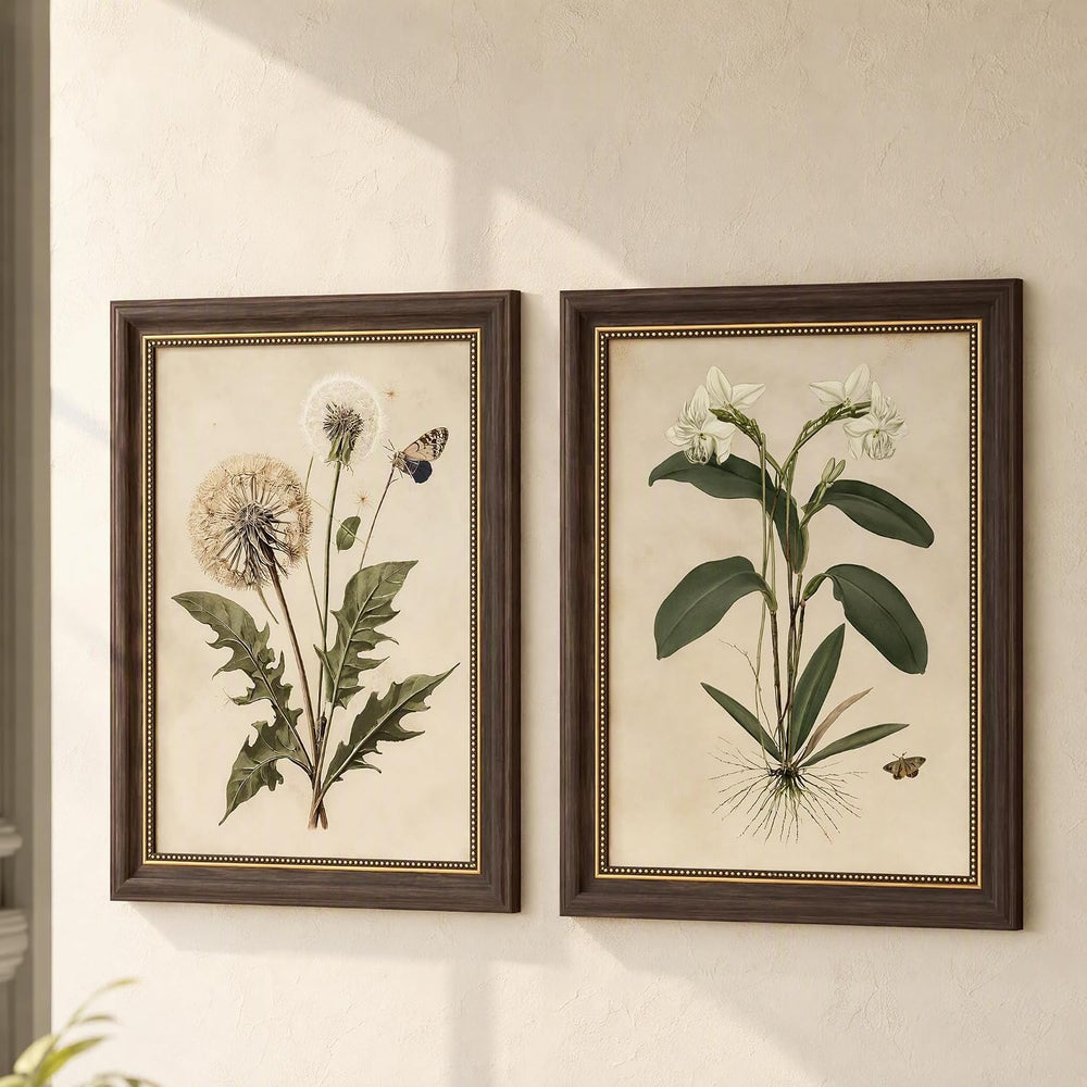 2pcs Framed Vintage Botanical Wall Art (botany,12x16in,Framed)
