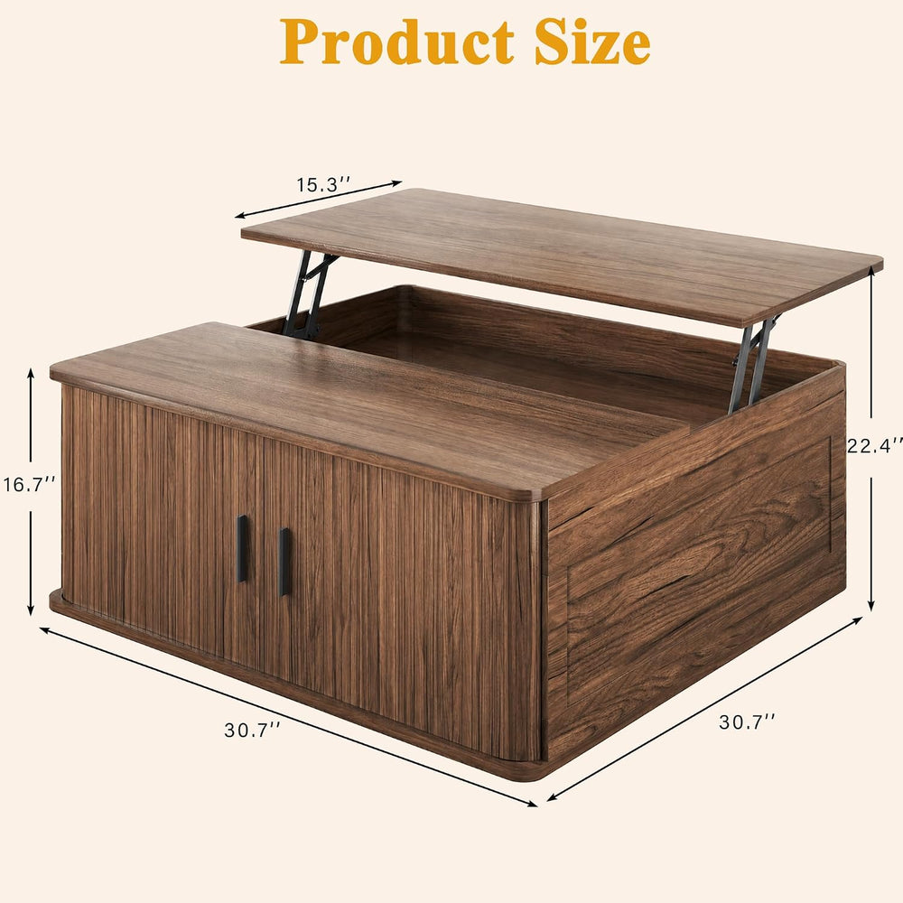 HUAHUU 30.7" Square Lift Top Coffee Table with Large Hidden Storage, Walnut