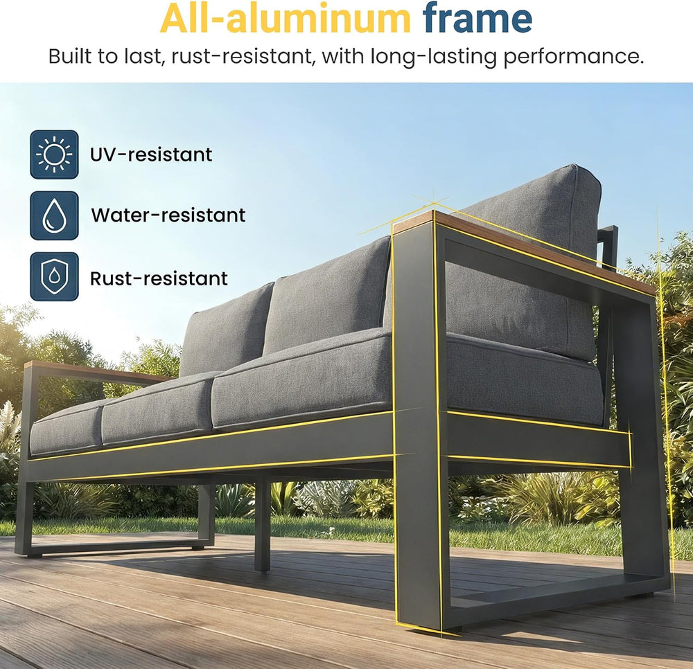 Aluminum Outdoor Patio Furniture Set with Height-adjustable Footrest for Lawn...