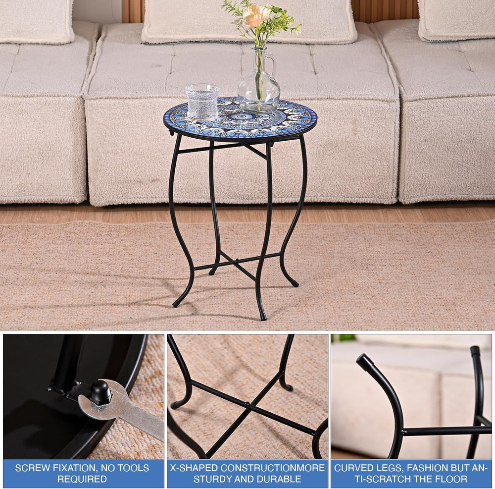 Round Side Table, 17“ H Easy Assembly Weather Resistant Metal Accent Table