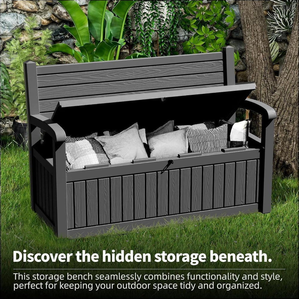PatioZen 80 Gallon Outdoor Storage Bench Deck Box, Classic Black