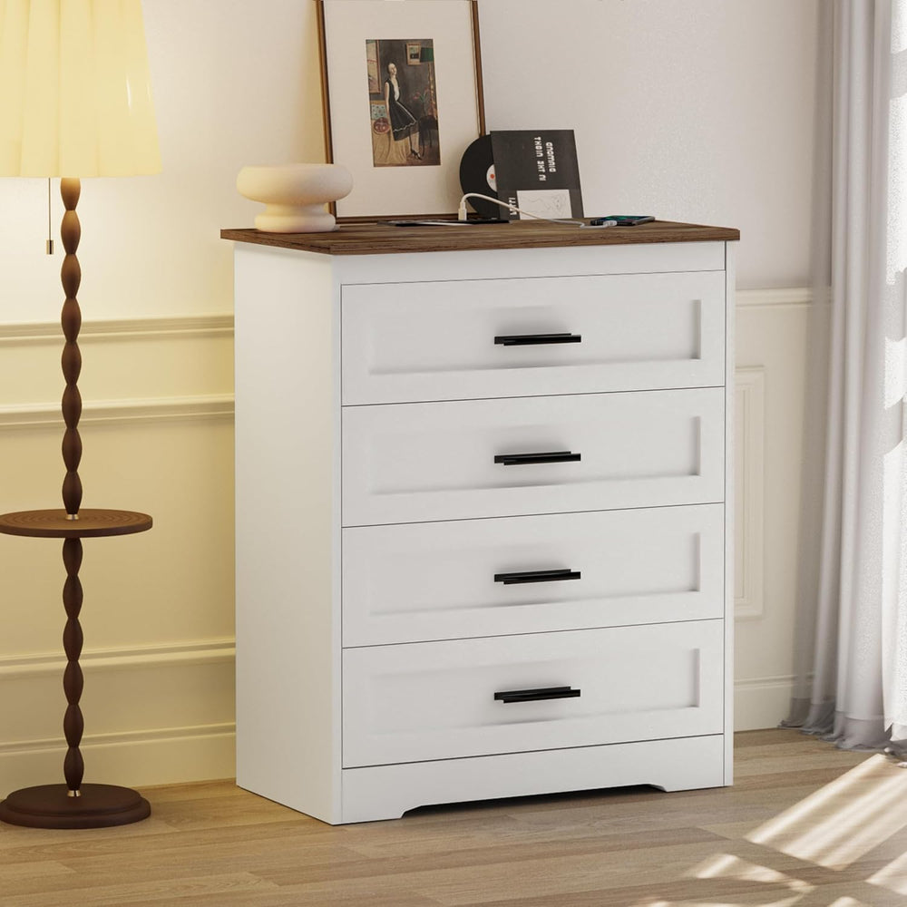 GEPELCN Farmhouse 4 Drawers Dresser for Bedroom Rustic Chest of Drawers with ...