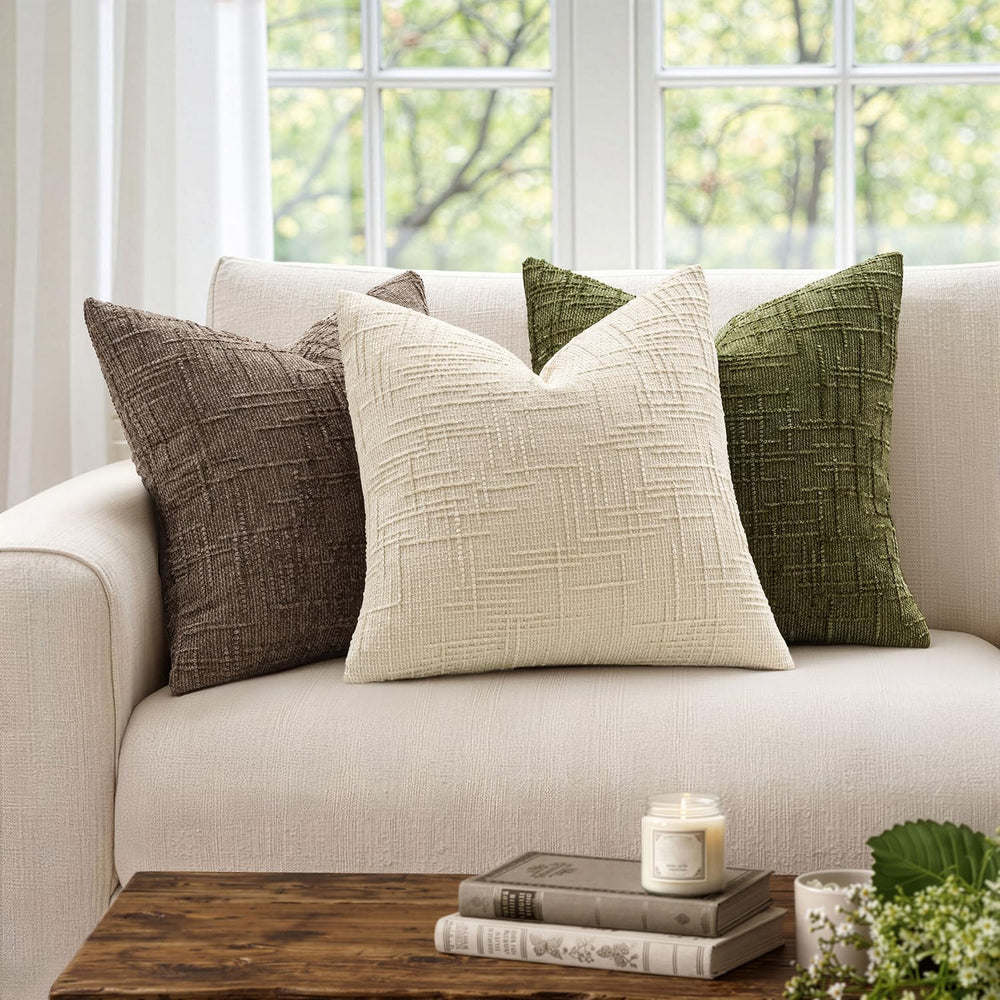 MIULEE Chenille Textured Fall Euro Throw Pillow Covers Beige 26x26