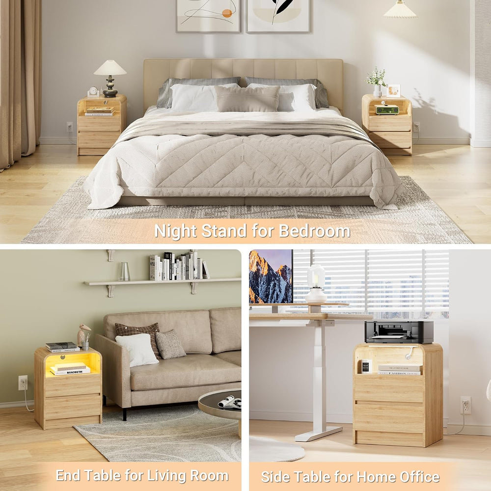 18"W 2 Drawer Nightstands Set of 2 with Charging & RGB LED Light