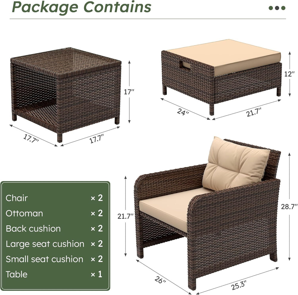LHBcraft 5 Piece Patio Furniture Set, PE Wicker Outdoor Furniture Set with So...