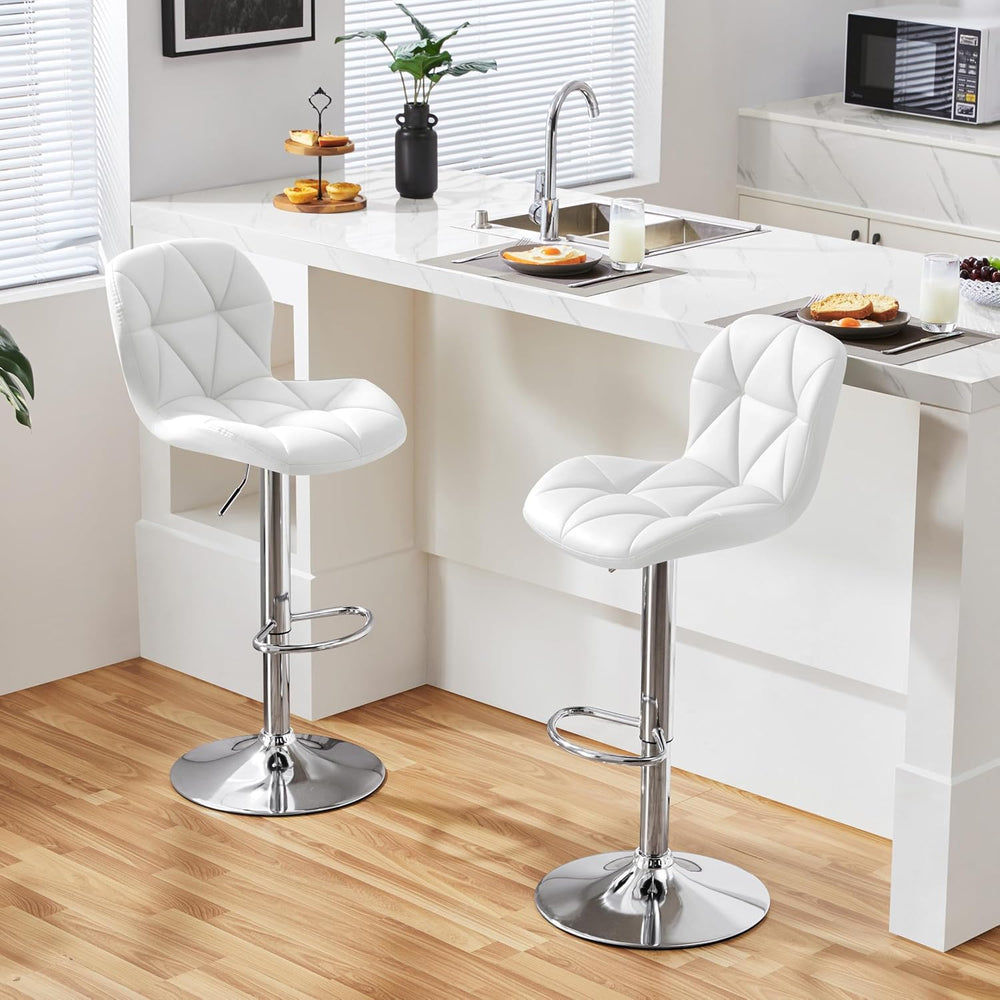 Yaheetech Bar Stools Set of 2 Adjustable Height Swivel Barstools White