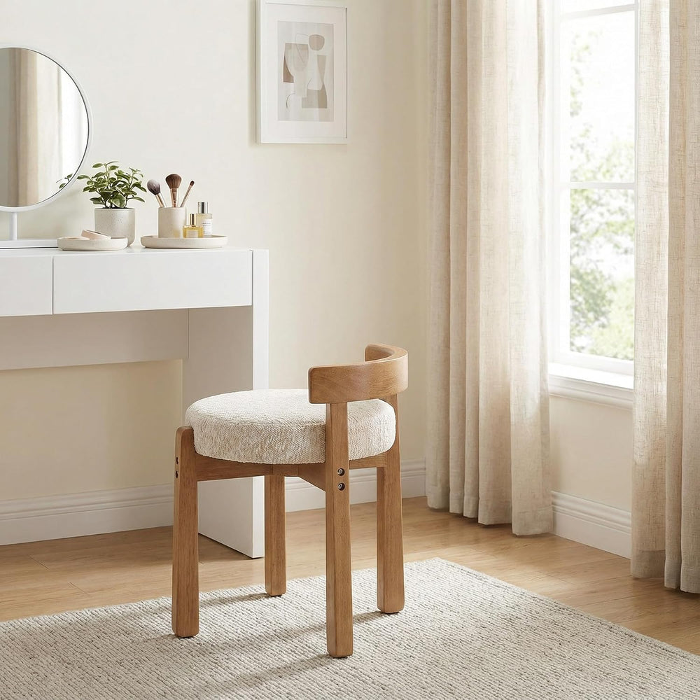 HNY Modern Chenille Vanity Chairs & Ottoman Set of 2, Beige