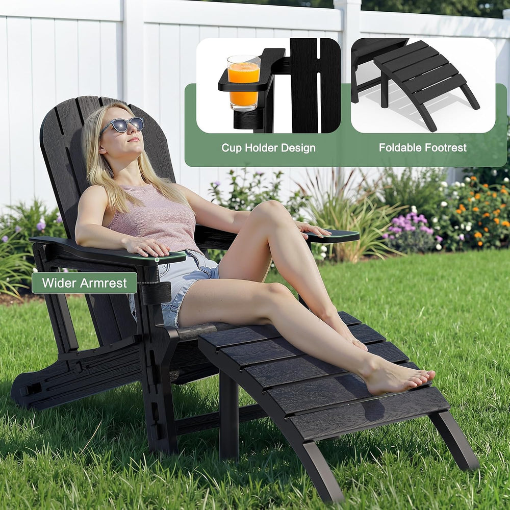 JY QAQA Outdoor Adirondack Chair Set of 2 with Detachable Table & Ottoman...