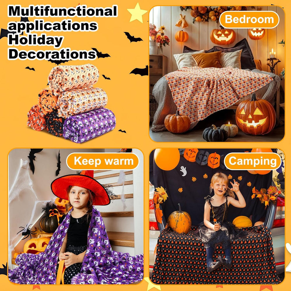 Fanfanwin 6 Pack Halloween Throw Blanket Flannel Blanket 40 x 50 Inch