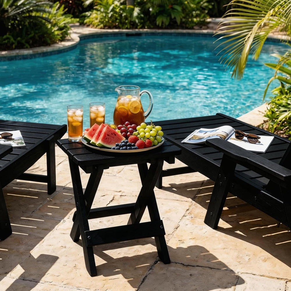 Folding Outdoor Side Table,Small HDPE Patio Table,All-Weather Compact Portabl...