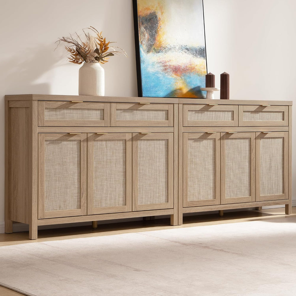 SICOTAS Rattan Sideboard Buffet Cabinet with Storage, Boho Credenza Accent