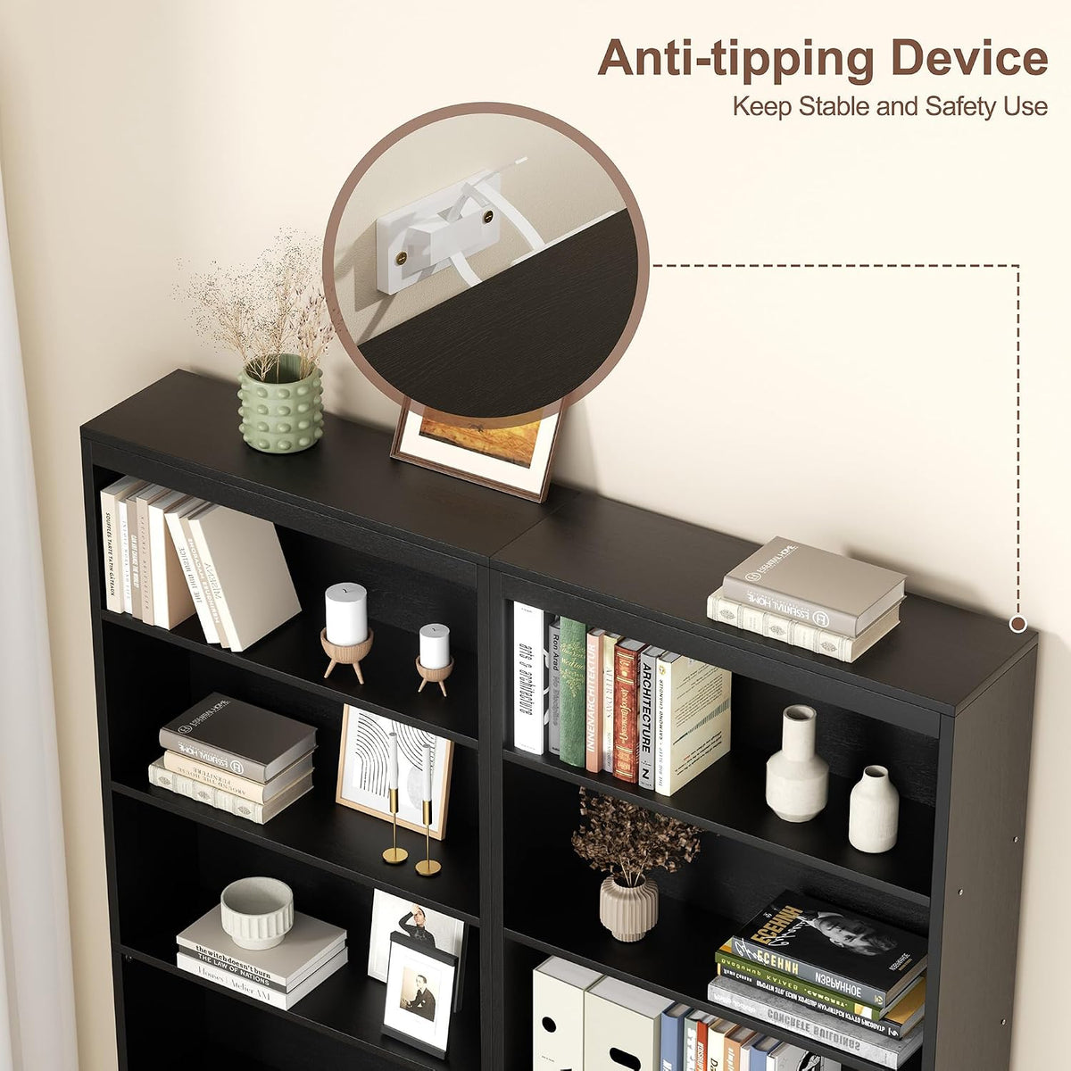 Vongrasig 71" H Tall Bookshelf, Modern Wood Display Bookcase, Black