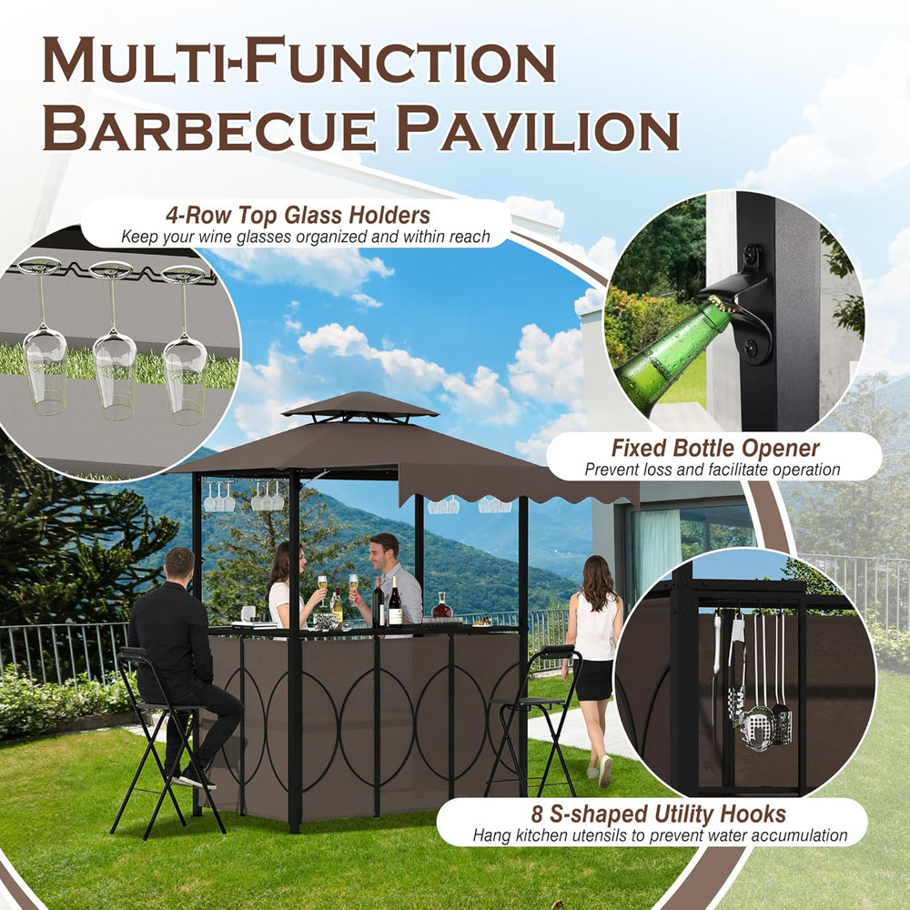 Grepatio 3 Piece Patio Bar Set with Canopy, Grill Gazebo with Bar Table and 2...