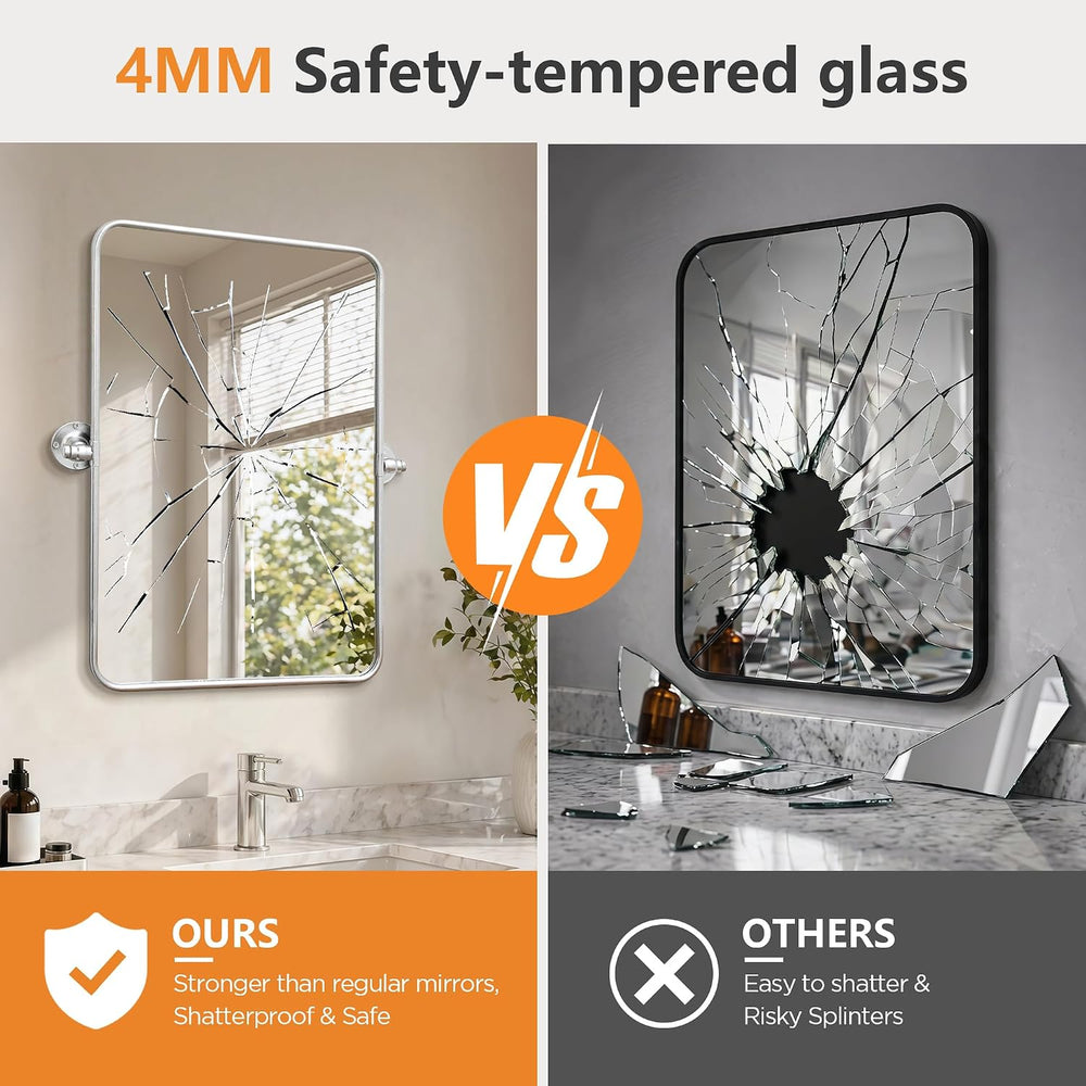 Besdomus Bathroom Pivot Wall Mirror: 20"x30" Silver Vanity Tempered...