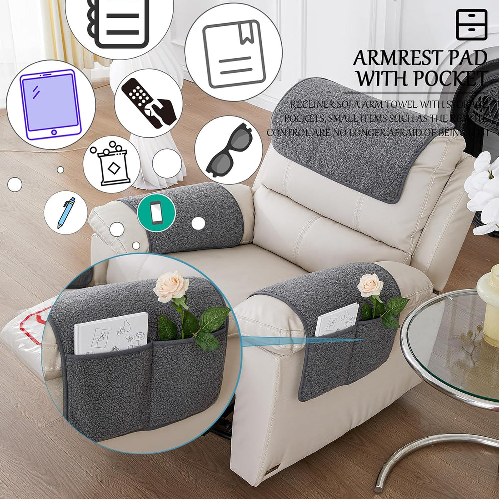 Armrest Covers for Recliners Couch Arm Covers with Pockets for Sofa
