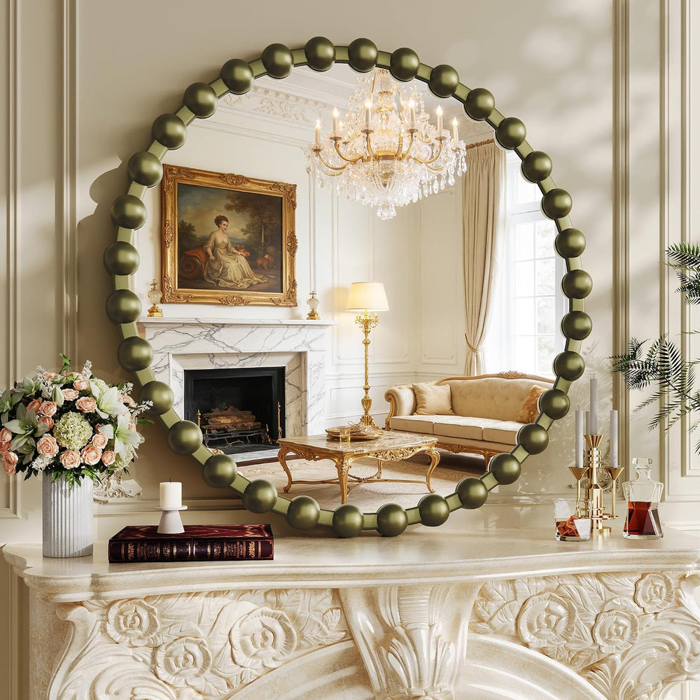 28 Inch Bronze Round Mirror, Modern Decorative Wall Mirror