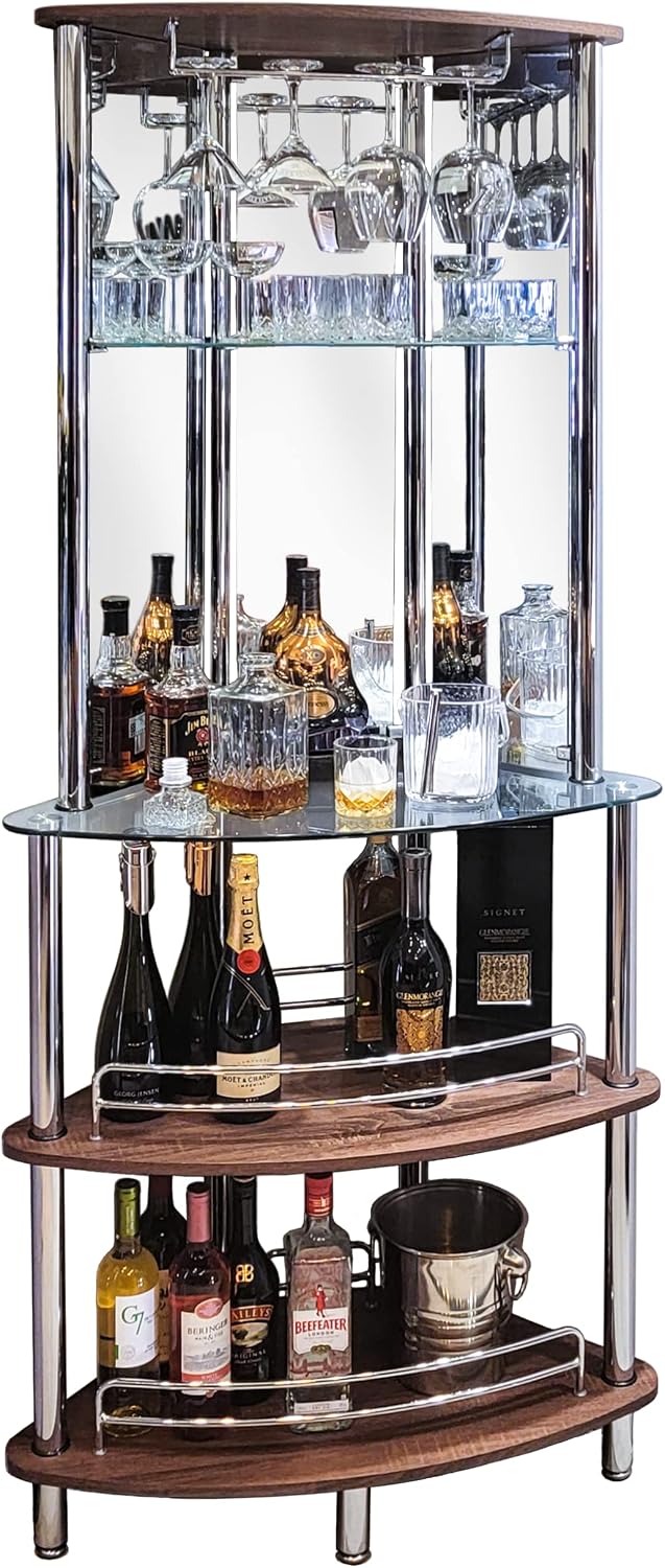 Mango Steam Contemporary Modern Home Entertainment Liquor Bar Catalina Table (Tower Bar, Clear and Brown)