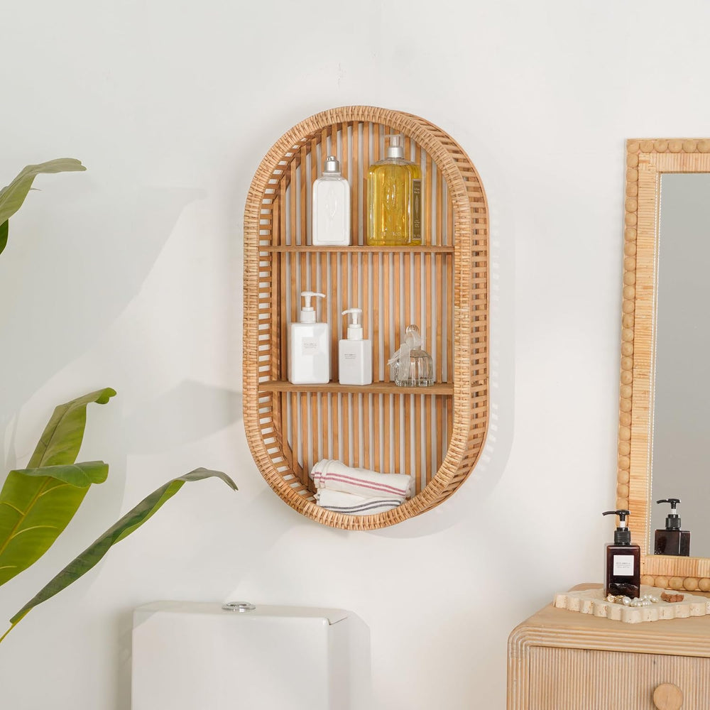 3 Tier Oval Rattan Wall Shelf