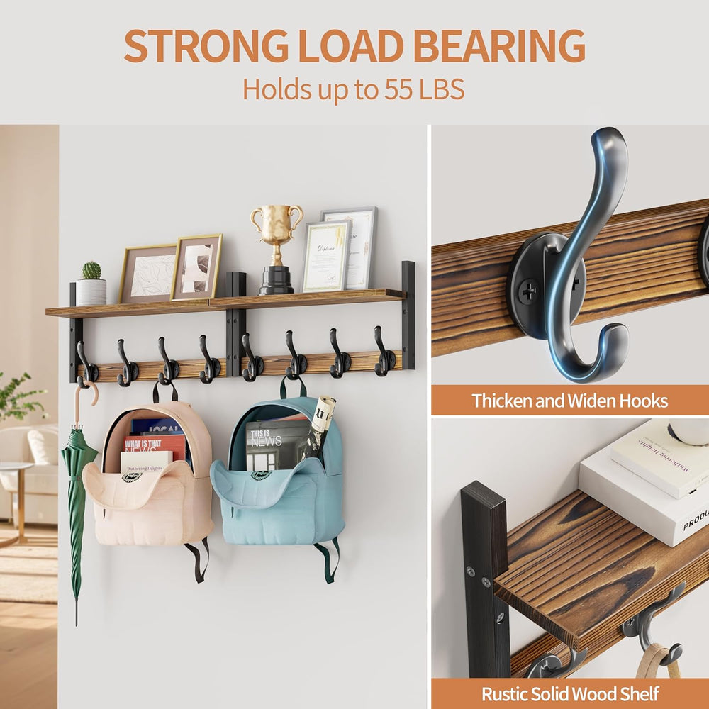 33 inch Coat Rack Wall Mount with Shelf, Entryway Wall Hooks with Shelf, Heav...