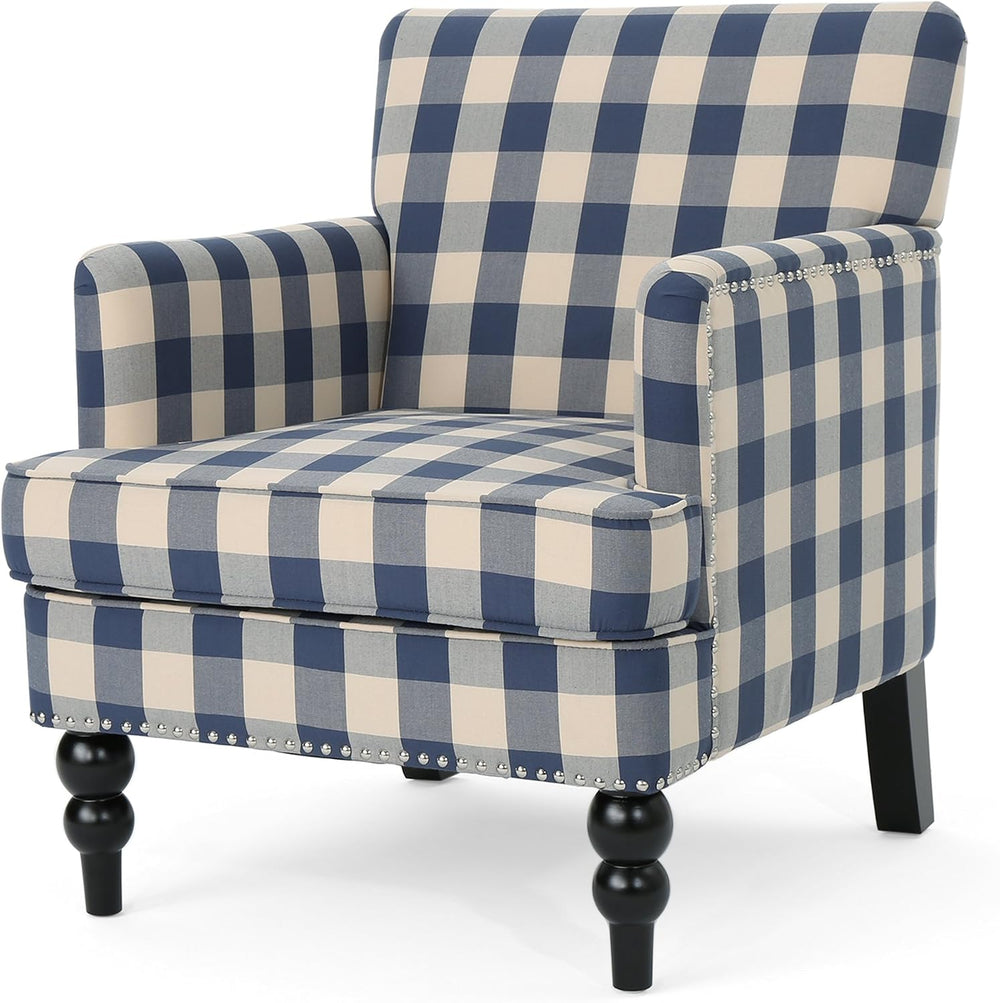 Christopher Knight Home Evete Tufted Fabric Club Chair, Blue Checkerboard, Da...