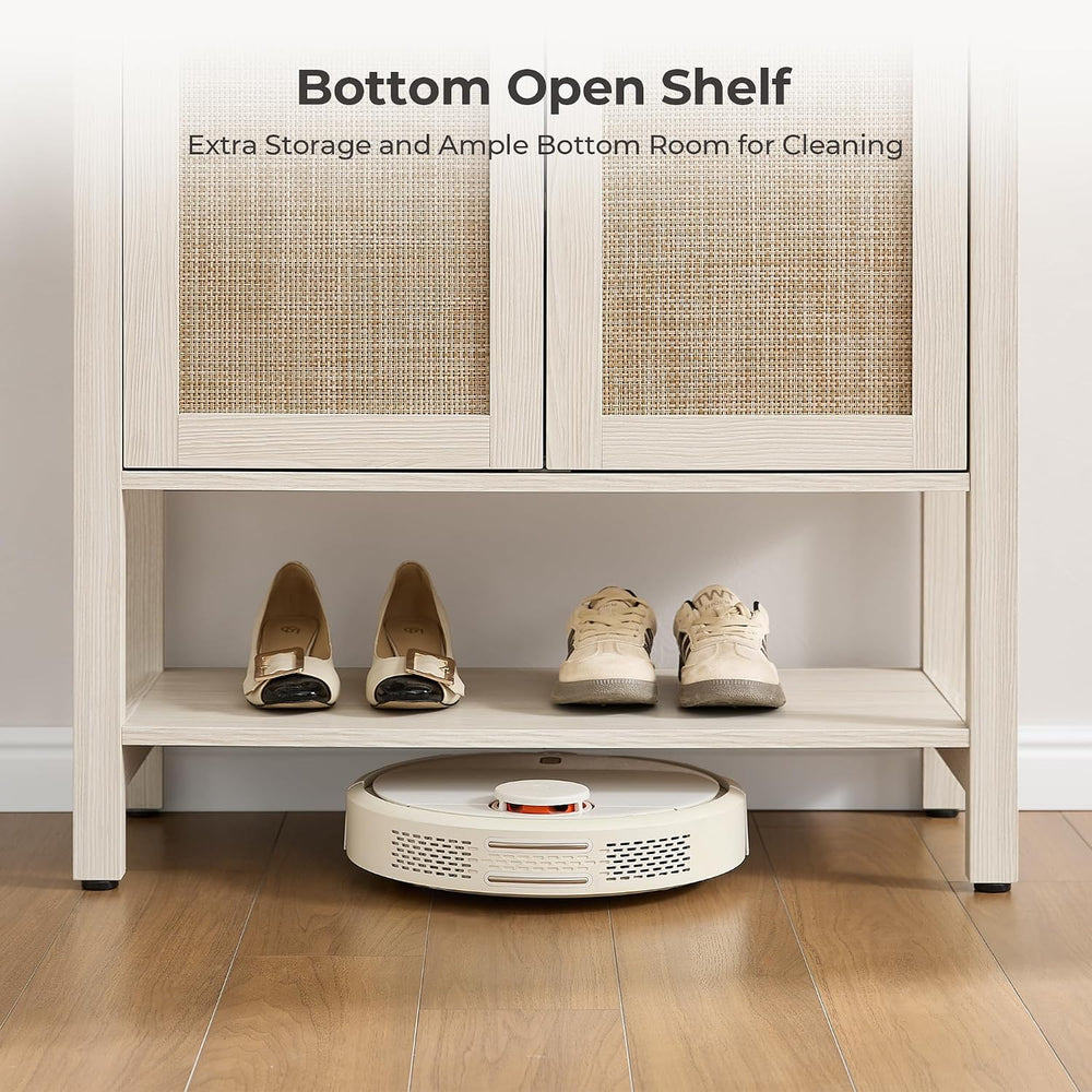 SICOTAS Rattan Shoe Cabinet with Storage, 5 Tier, White Cream Oak