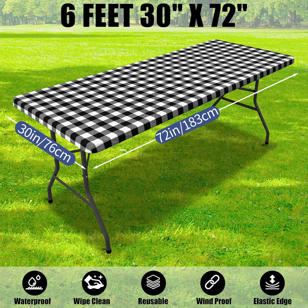 Smiry 6 Foot Picnic Table Cloth 6 Pack, Elastic Fitted Polyester Tablecloth