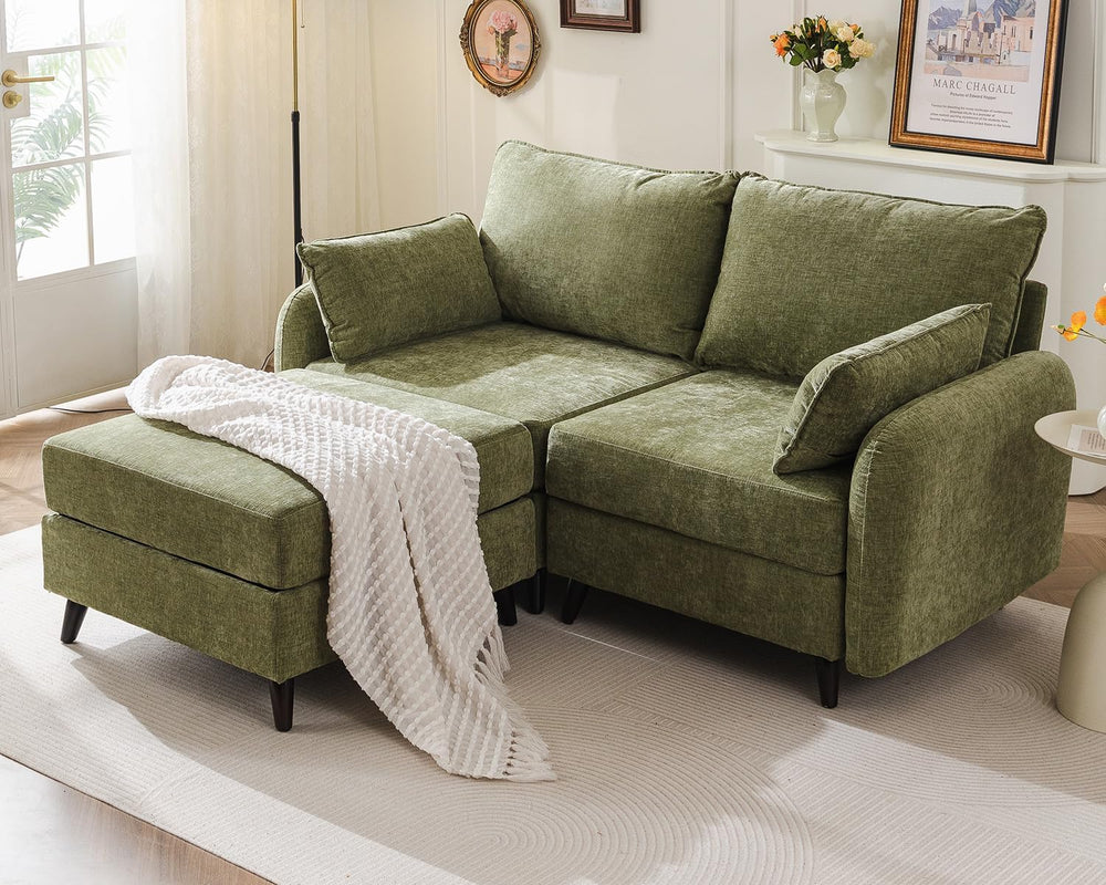 Rexulqo 73'' Modular Sectional Couch with Storage,L Shaped,Velet,Green