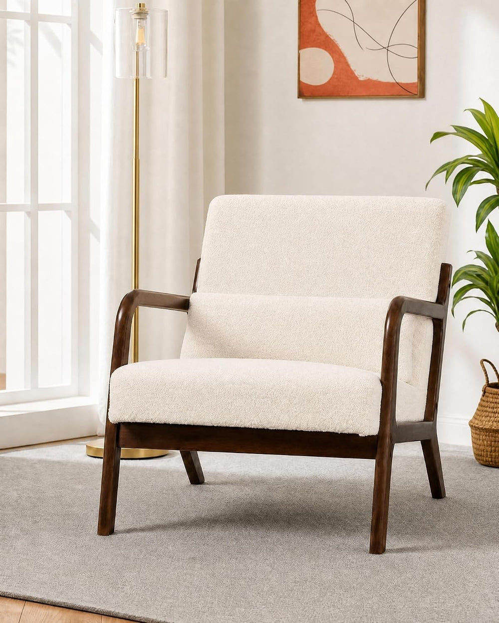 Garvee Mid Century Accent Chair, Upholstered Armchair with Lumbar Pillow