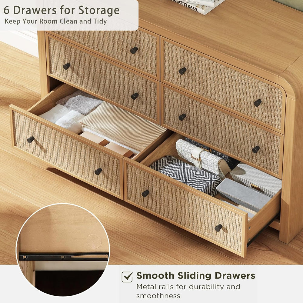 6 Drawer Dresser, 49'' Rattan Dresser