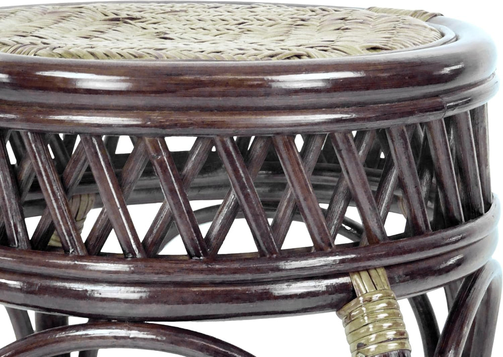 Ginger Handmade Rattan Wicker Stool Fully Assembled Dark Brown