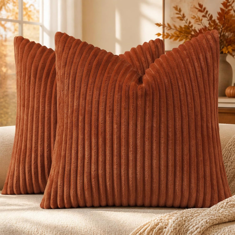 Simmore Fall Soft Rust Flannel Throw Pillow Covers 22X22 Set of 2