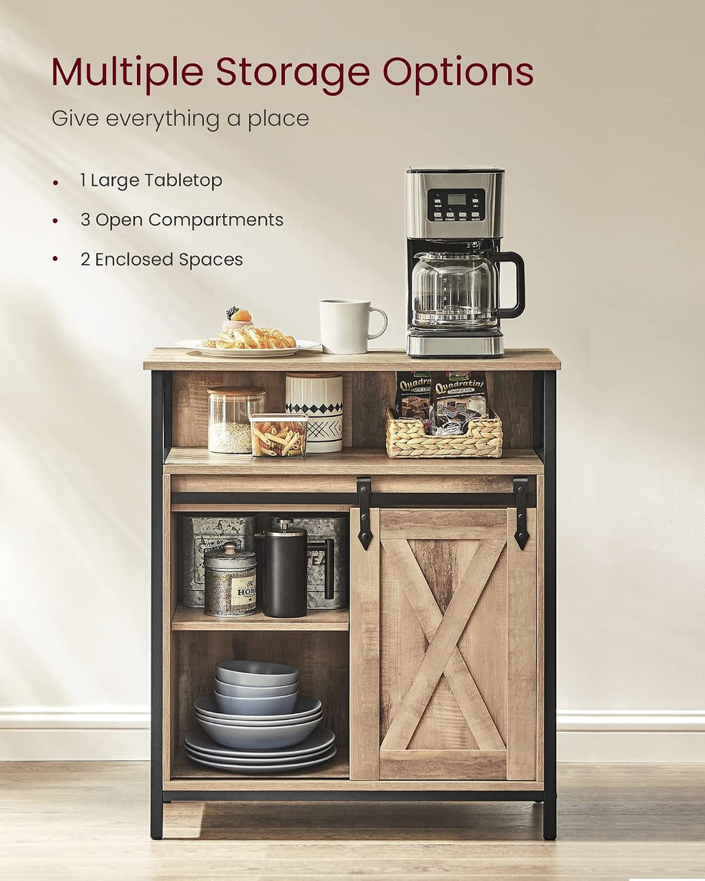VASAGLE Buffet Cabinet, Coffee Bar with 1 Sliding Barn Door