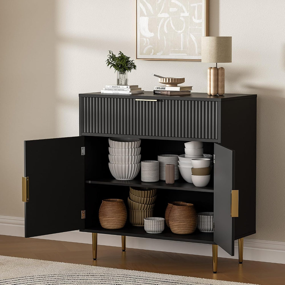 Housoul Kitchen Buffet Cabinet [Set of 2] with 2 Doors & Drawer, Balck
